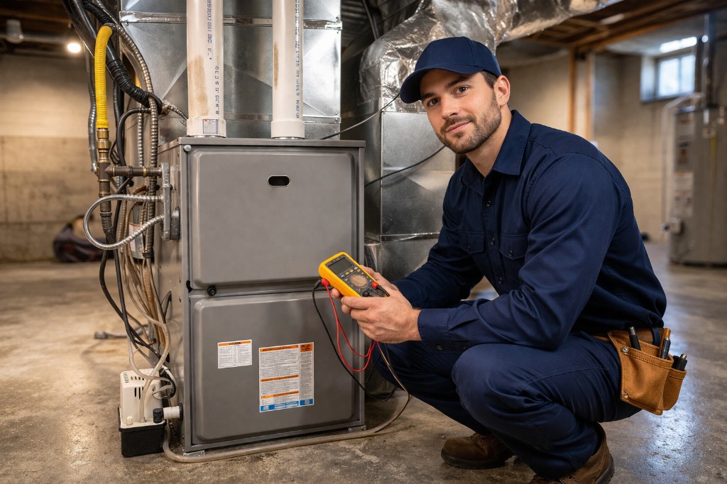 Licensed HVAC technician performing residential furnace installation and repair service in Toronto