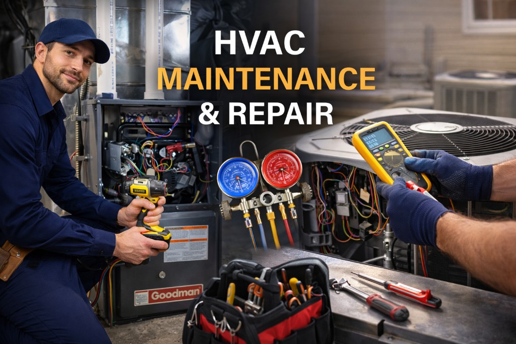 HVAC technician performing residential furnace and AC maintenance and repair service in Toronto